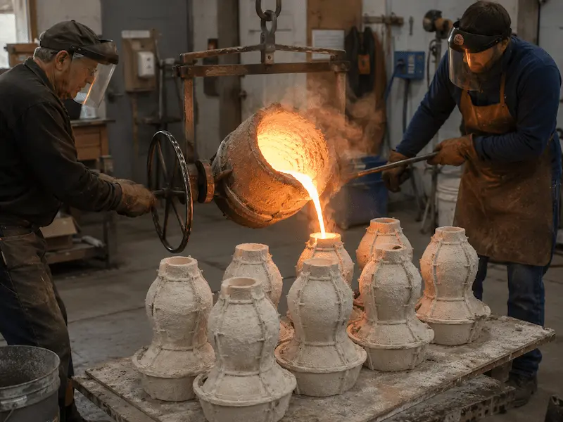 Molten bronze pouring stage