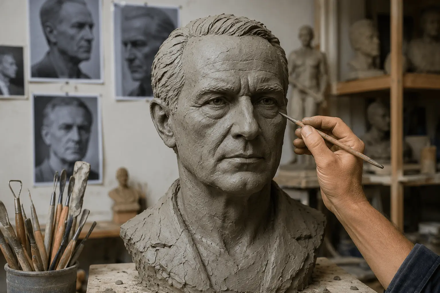 Clay sculpture stage of bronze casting