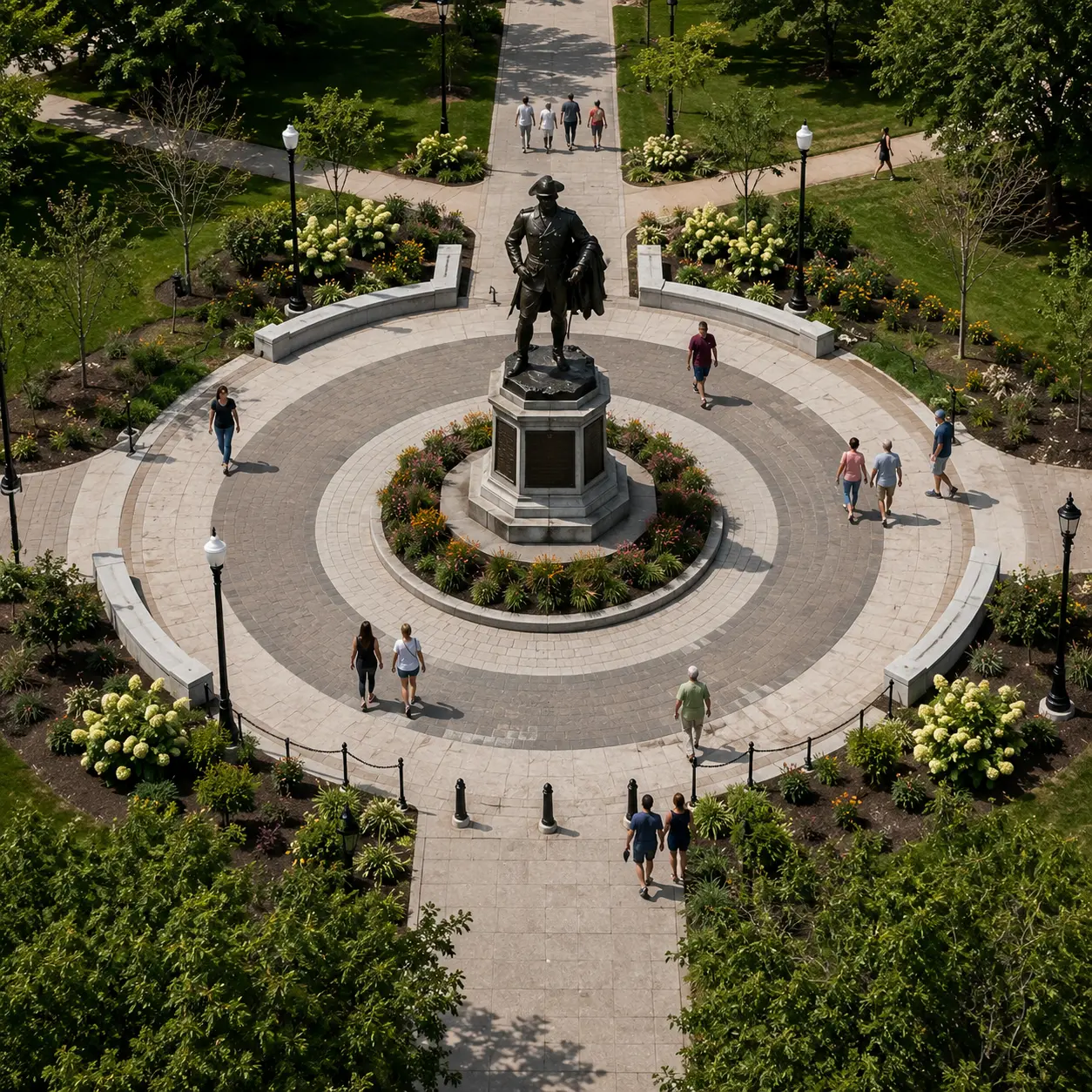 Pedestrian traffic flow around a public monument